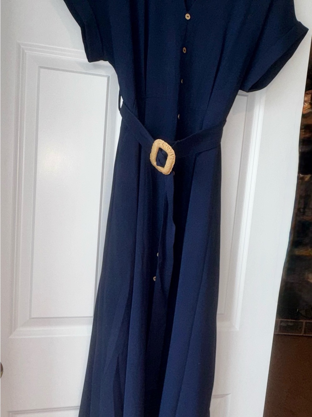 SHEIN Navy Maxi Shirt Dress with Woven Buckle Belt